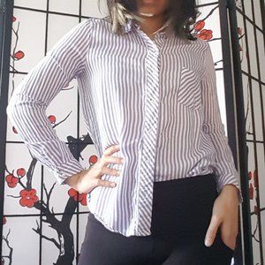 Zara Blue and White Striped Button Up Shirt